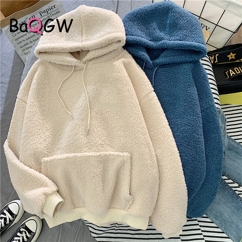 

BaQGW New Autumn Winter Thick Warm Coat Velvet Cashmere Women Hoody Sweatshirt Blue Pullover Casual Tops Lady Loose Long Sleeve