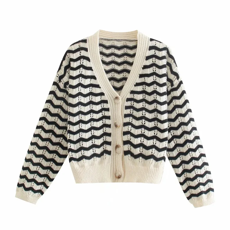

ZA 2021 Summer New Women's Clothing Sweet All-Match Retro College Style Girls' Striped Sweater cardigan coat