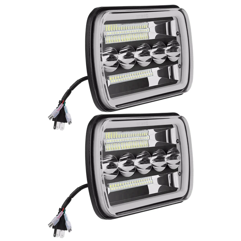 

2X 5X7Inch 7X6Inch LED Headlight Hi-Lo Beam Halo DRL for Jeep Cherokee XJ Wrangler YJ