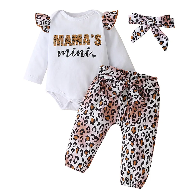 

Cute Baby Girl Free Shipping Clothes Rompers Set Spring Autumn Long Sleeved Leopard Print Clothing Outfits Newborn For Babies