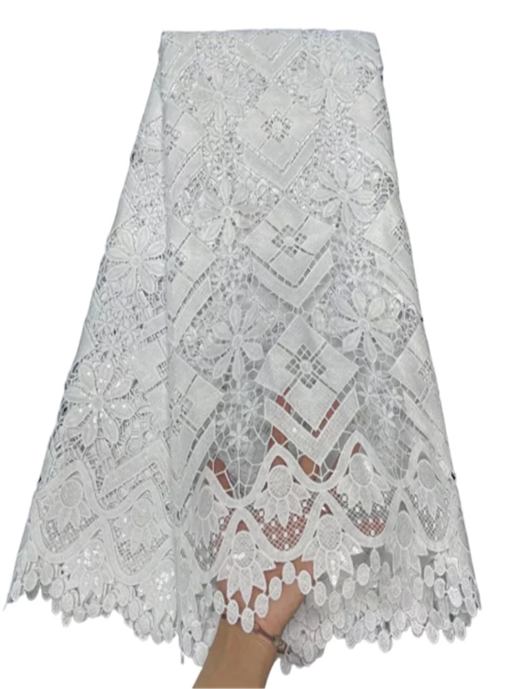 

Hot selling african cord lace fabric high quality White nigerian lace for Bridal Embroidery France guipurer net lace FYU519