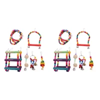 new 12 pcs bird parrot toys bird swing toy colorful chewing hanging hammock swing bell pet climbing ladders toys bird toys