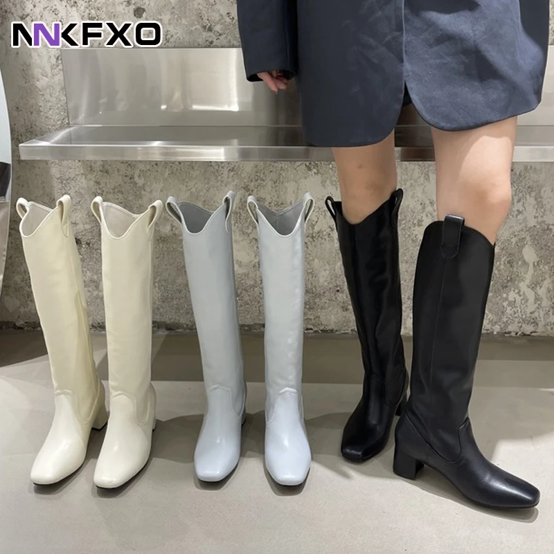 

Women Western Mid Calf Boots Leather Boot Ladies Black Cowboy Retro Women's Working Oxford Shoes Female Vintage Boots vc2531
