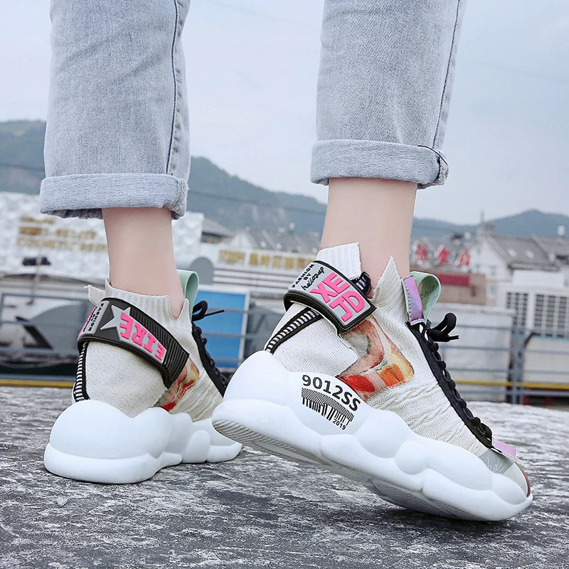 Lucyever/модные носки из микрофибры Женские осенние дышащие кроссовки на платформе