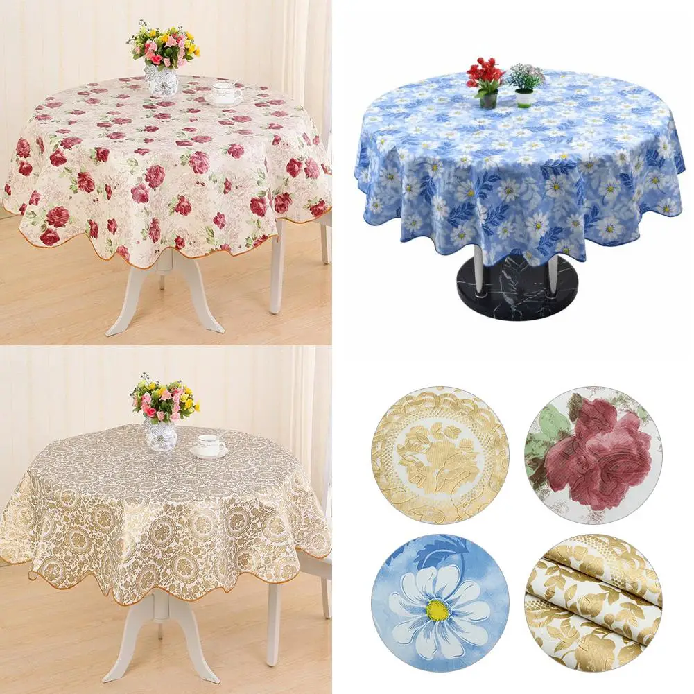Круглая водостойкая скатерть покрытие для стола в цветочек круглая кухонная