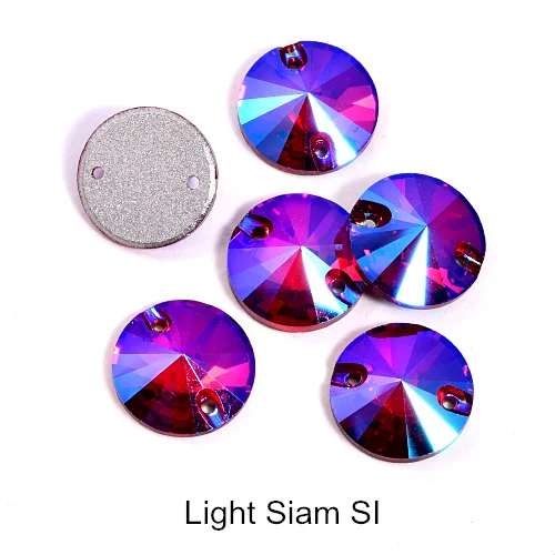 227SI-Light Siam SI 40pcs AAAAA Quality 12mm Round Rivoli Glass Sew On Rhinestones Flatback Crystal Sewing Strass for DIY Wedding Dress B1248 - Цвет: 227SI-Light Siam SI