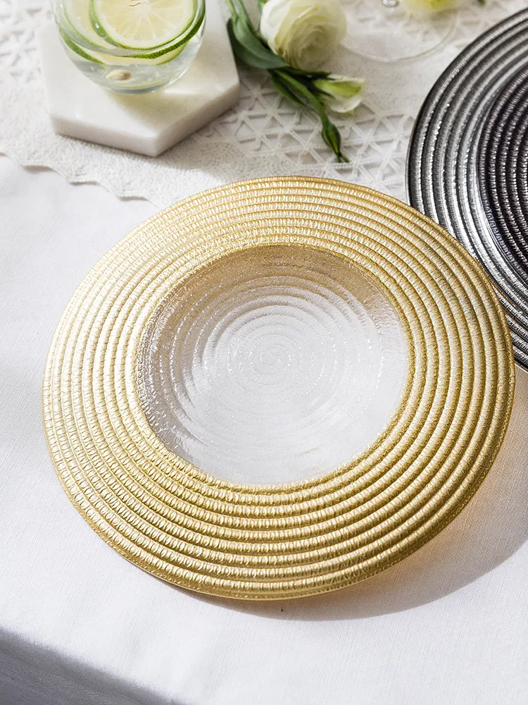 

Housewife European Creative Phnom Penh Retro Light Luxury Glass Western Dinner Plate Home Steak Plate Fruit Dessert Plate