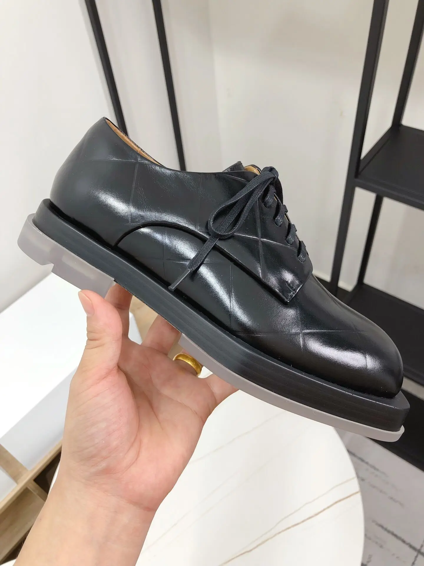 

Spring and Summer New Lattice Lace-up Square Toe Derby Single Shoes Female British Style Casual Flat Leather Shoes