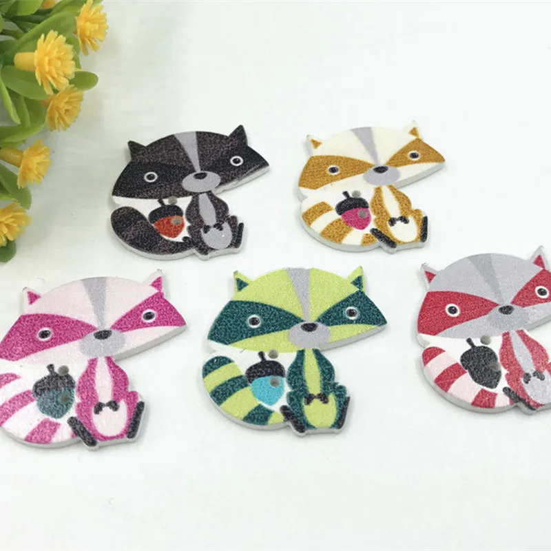 DIY 100 шт деревянные животные кнопки смешанного цвета лиса Fit украшения Детские