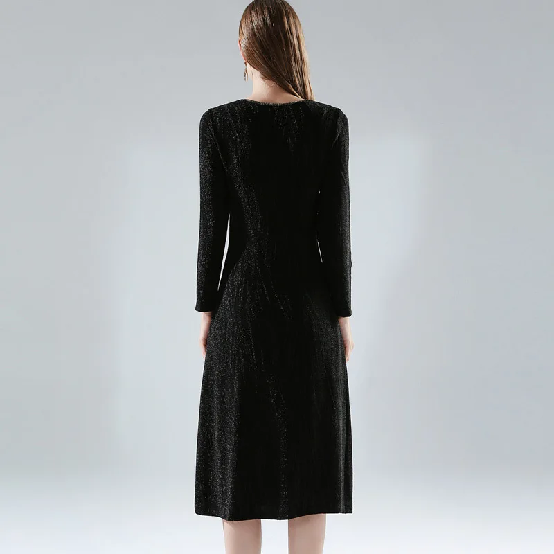 

Style Elegant 1950s Dress 2021 Autumn Winter Plus Size Dress Women V-Neck Golden Studs Beading Long Sleeve Black Dress 60s 4XL