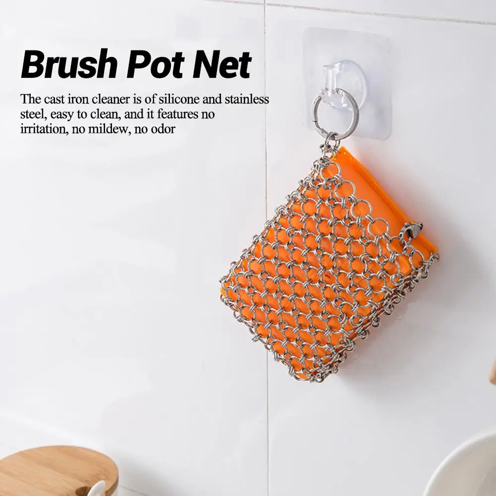 Чугунный очиститель из нержавеющей стали скруббер Chainmail для кастрюли сковородки