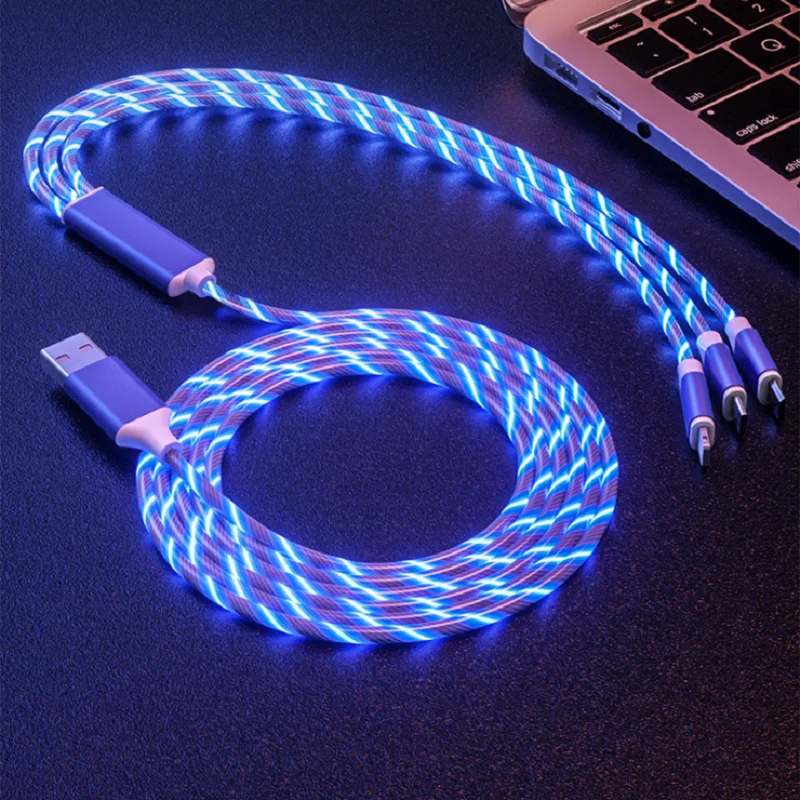 

3in1 1.2M Streamer Data Cable Intelligent Power off Durability USB Cable For ios Android TypeC 2.4A Fast Charge Line