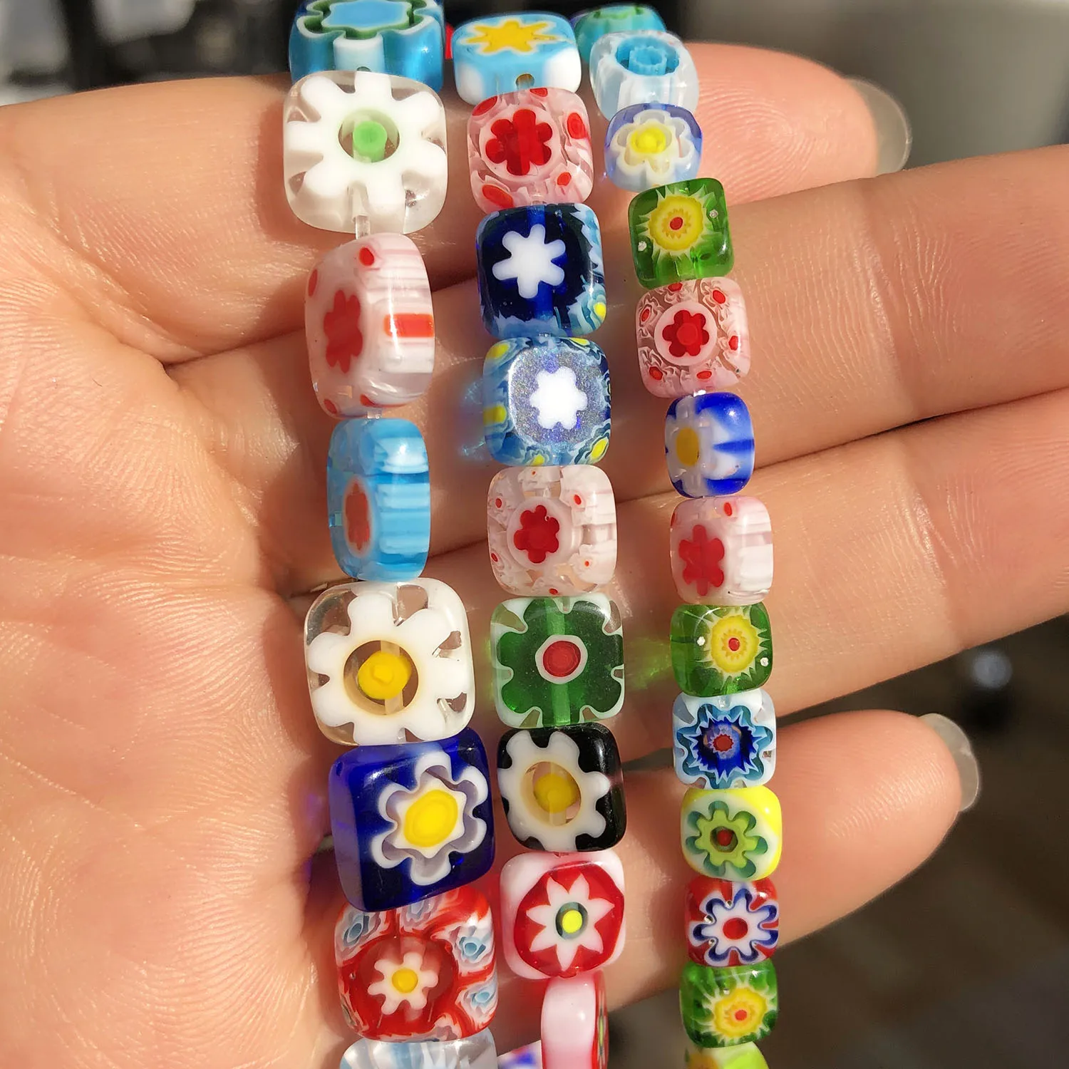 

Sqaure Millefiori Flower Pattern Lampwork Glass Rodelle Loose Beads For DIY Jewelry Making Bracelet Accessories 15'' 6 8 10mm