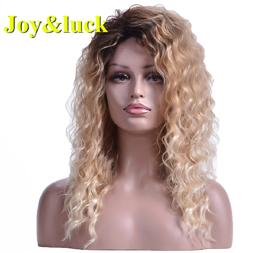 Synthetic Water Wave Wig Long Ombre Blonde Light Brown  Root Curly Hair For Women Cosplay Or Party Wigs