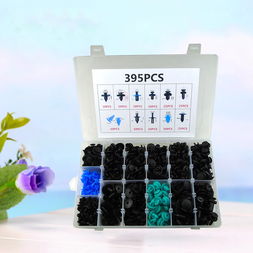 

395Pcs Nylon Automotive Push Bumper Fastener Rivet Clips Car Push Type Rivet Pin Clips with Setting Tools
