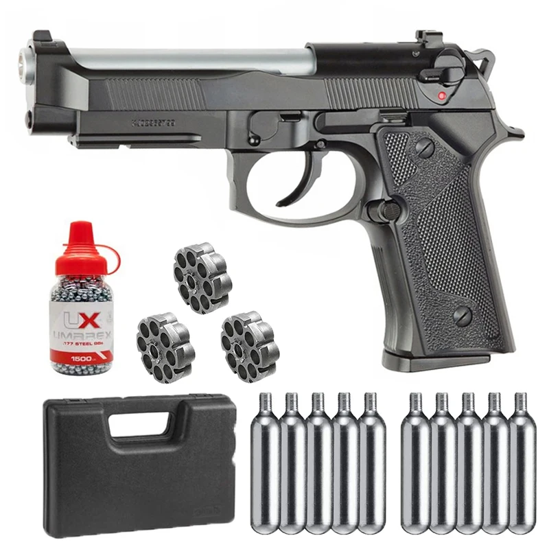 

Pistolet ASG M9 IA Blow Back BALL SET+Gun Bullet Converter+10X12 Co2 Tanks+1500Ct Steel Bbs Home Deco Metal Wall Sign Vintage