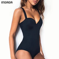 ingaga push up one piece swimsuit women swimwear solid black bodysuit bathers 2021 new bathing suits sexy summer beach wear
