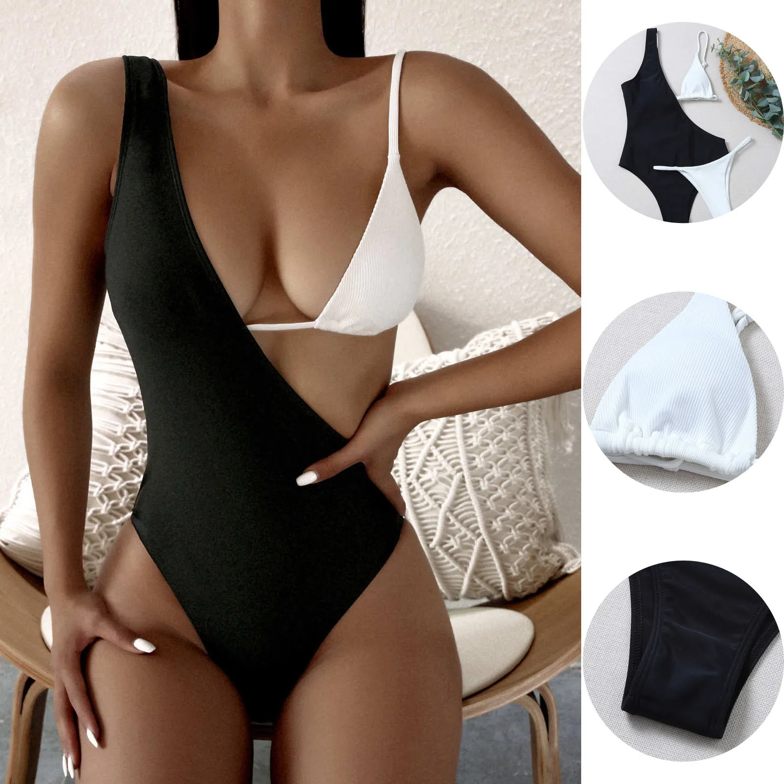 

Three piece Fashion Bikini Set Swimwear Women Swimsuit Sexy Bandeau Push-up Brazilian Solid Bikini 2021 One Piece Bodysuit