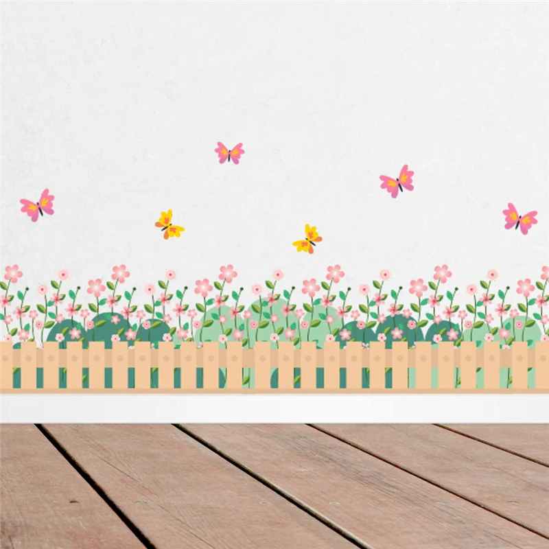 

Flower Butterfly Fence Wall Stickers Living Room Bedroom Baseboard Decorations Diy Plant Mural Art Home Decal