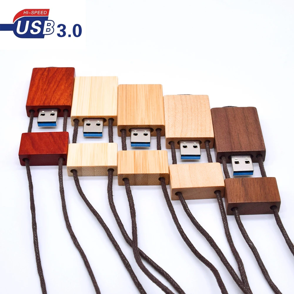 DIY логотип высокоскоростной квадратный деревянный с веревкой USB флэш-накопитель 3
