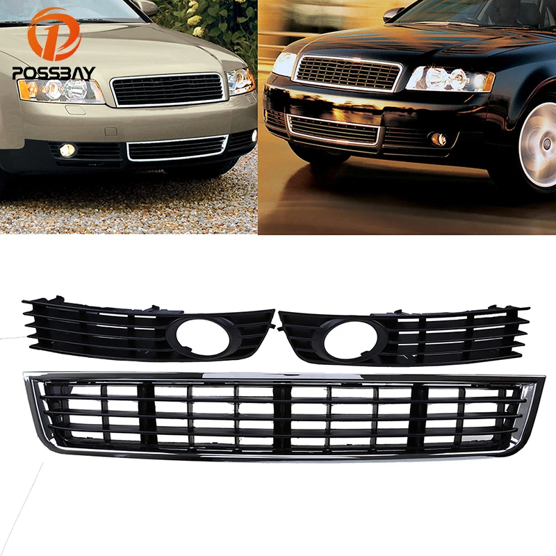 

POSSBAY 3Pcs Car Front Bumper Grills Fog Lights Grille Cover Racing Grilles for Audi A4 B6 Sedan 2001/2002-2005 Car Grille Vent