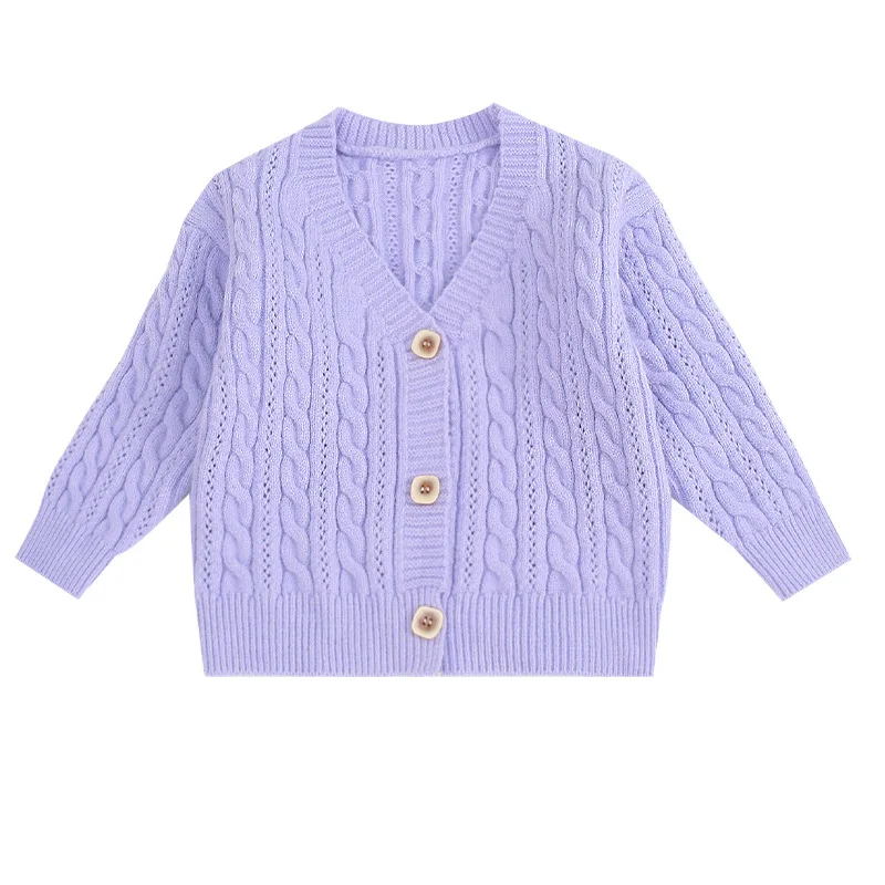 Весенняя детская одежда 2022 свитеры для девочек однотонный вязаный кардиган с