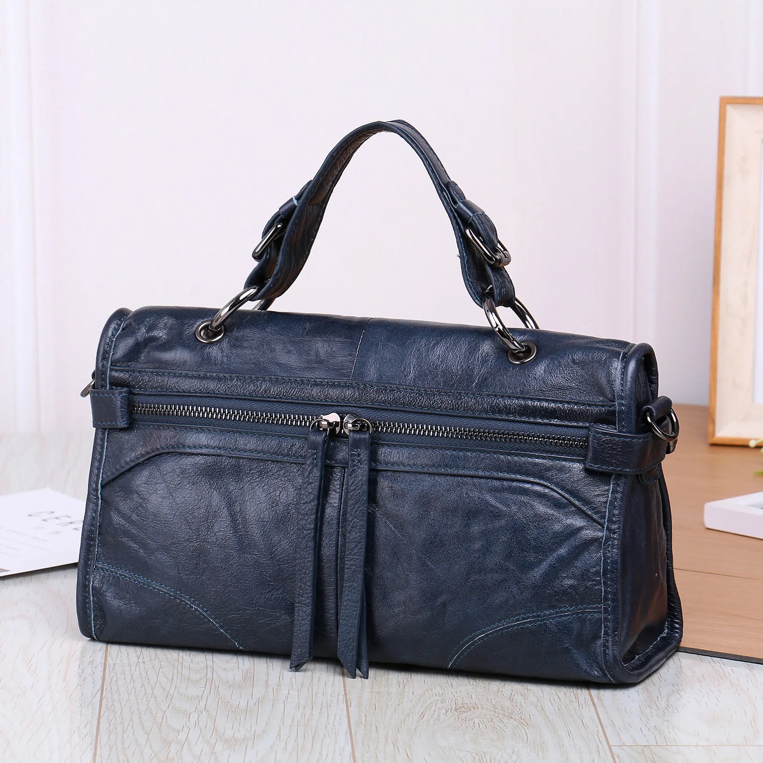 Women Genuine Leather Bag One Shoulder Diagonal Small Square Double Zip Tote | Багаж и сумки