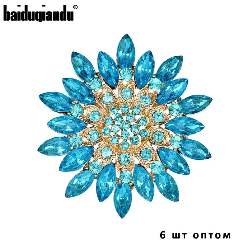 Lotto di 6 pezzi all'ingrosso Baiduqiandu strass di cristallo di marca grandi spille fiore margherita per cappotto donna