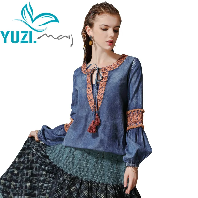 Blouse Women 2019 Autumn New Cotton Womens Tops and Blouses O-Neck Long Lantern Sleeve Vintage Embroidery Shirt B9283 Blusas
