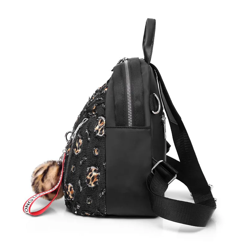 Женский рюкзак винтажный из потертой джинсовой ткани с вырезами школьная сумка