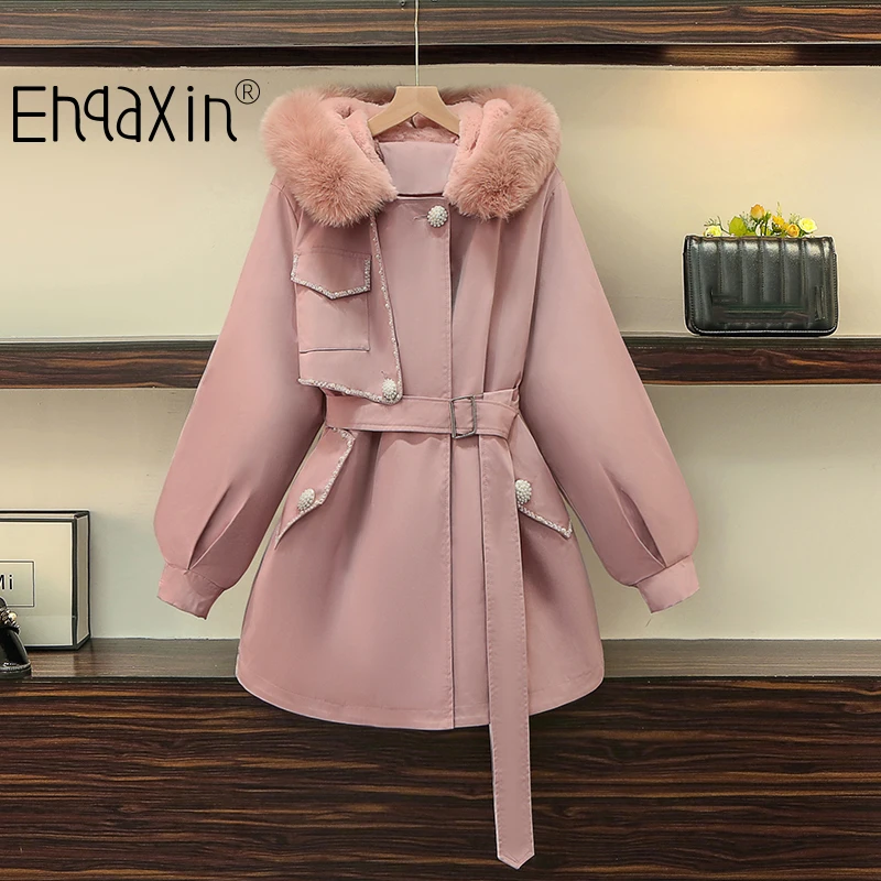 

EHQAXIN Plus Size Women's Hooded Down Jacket Winter Clothes New Beading Plus Velvet Thickening Warmth Padded Jacket Coat L-4XL