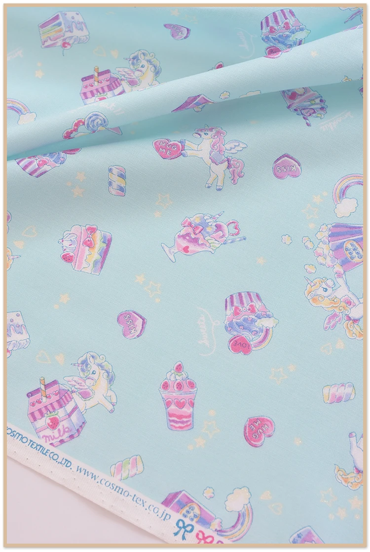 Японская винтажная ткань с ракушками в виде единорога стиле ретро