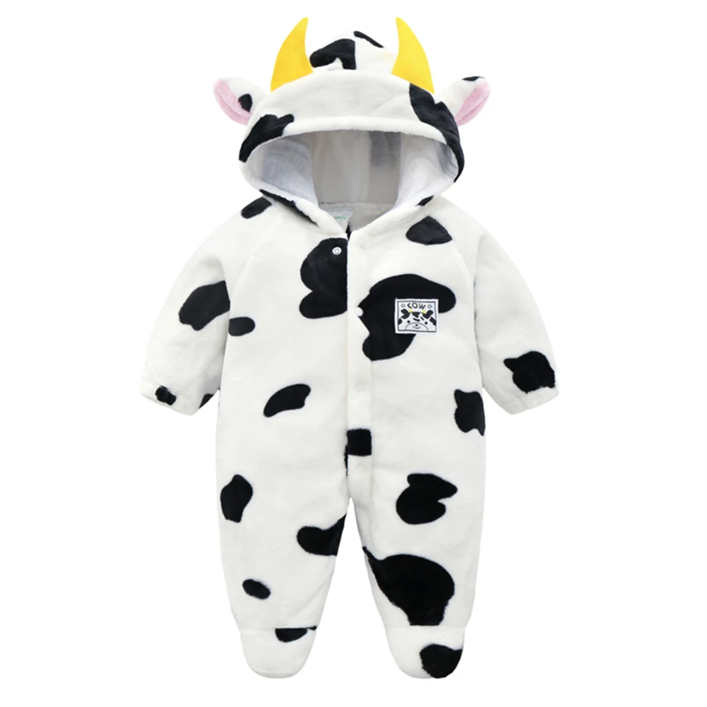 

Baby Coral Fleece Clothes Romper Baby Jumpsuit Animal Hooded Pajamas Cow Panda Costume Boys Girls Overalls Infant Clothing