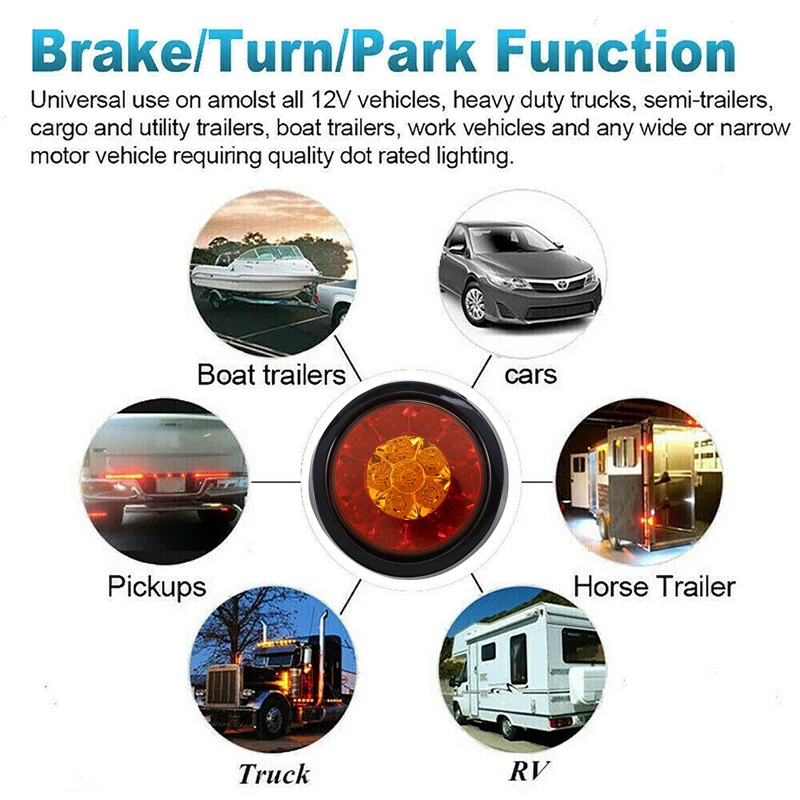

2X 4Inch Round 16 LED DC 12V Truck Trailer Tail Brake Waterproof Stop Light Turn Signal Lights Amber & Red