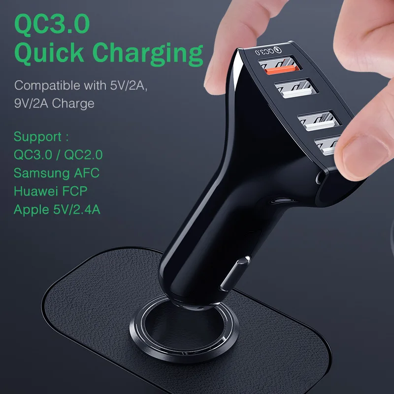 YKZ автомобильное зарядное устройство Быстрая зарядка QC 3,0 Автомобильное зарядное устройство 4 порта быстрое автомобильное зарядное устройство для телефона автомобильное зарядное устройство USB для samsung Xiaomi iPhone