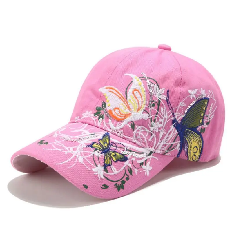 

Women Butterflies Flower Embroidery Baseball Caps Autumn Spring Girl Sun Hats Casual Snapback Caps Women Cap