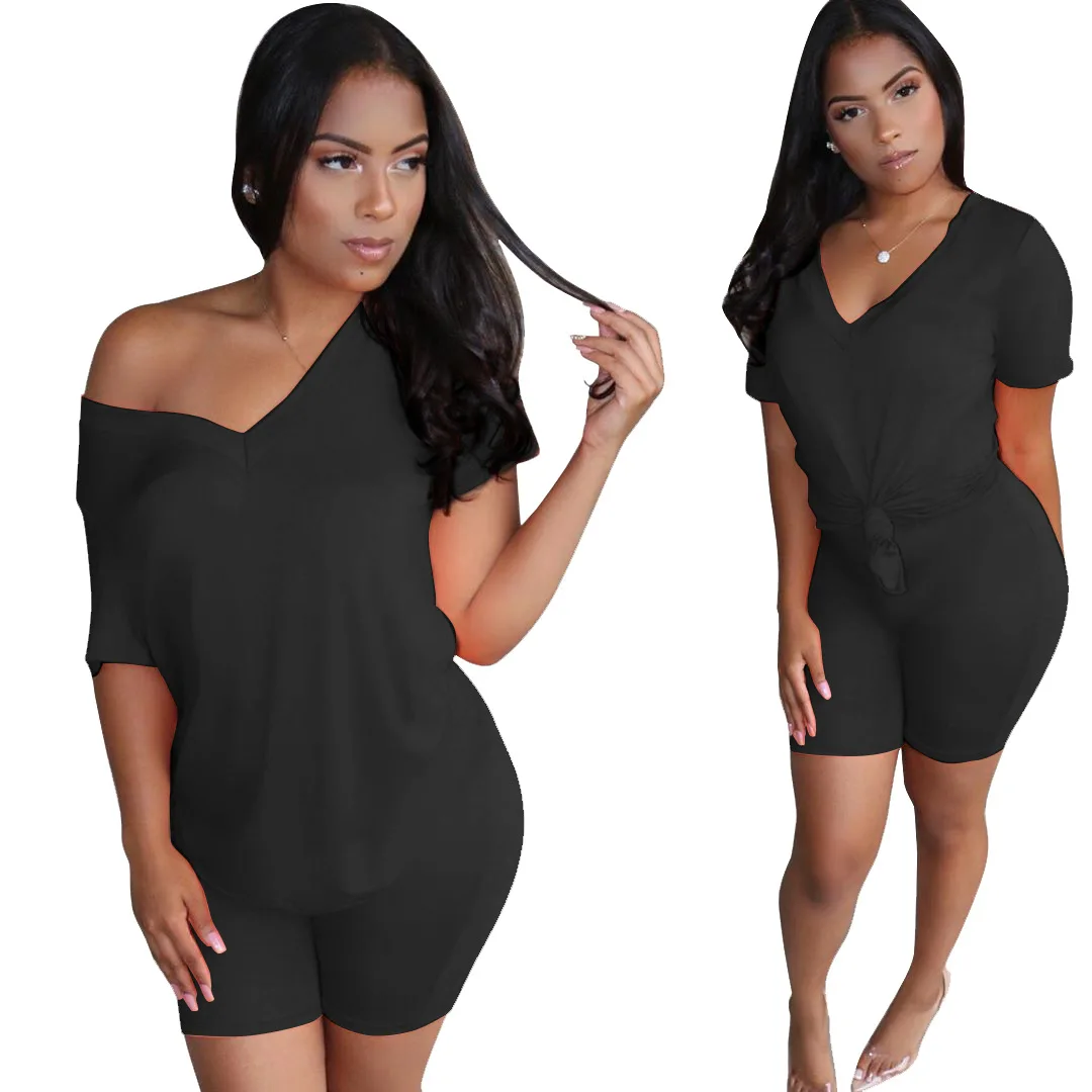 Neon Orange Casual Two Piece Set Sexy Club Outfits Women V Neck Short Sleeve T Shirt And Biker Shorts Sweat Suits Matching Sets | Женская