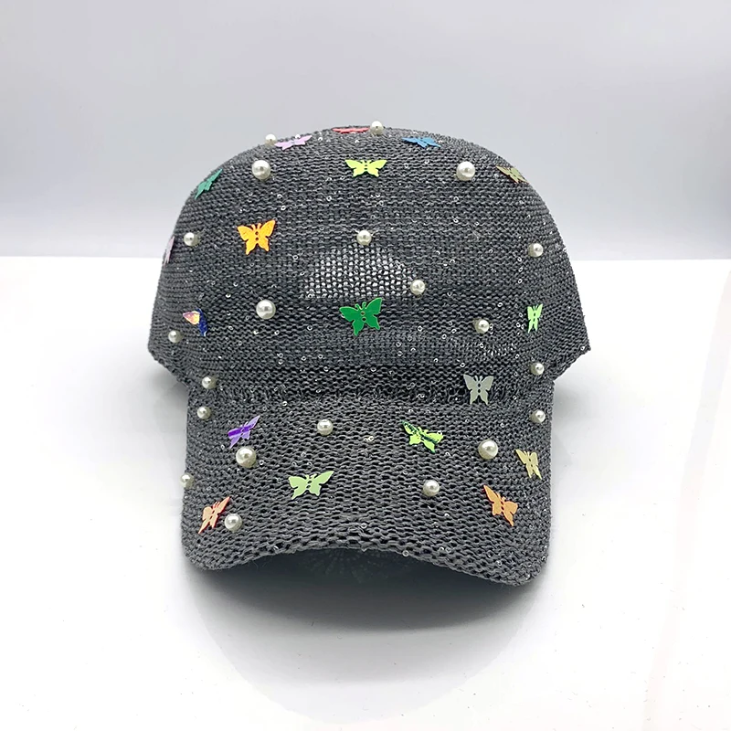 Brand baseball cap women breathable butterfly sequin mesh cap Snapback Bone pearl fashion ladies summer sun hat