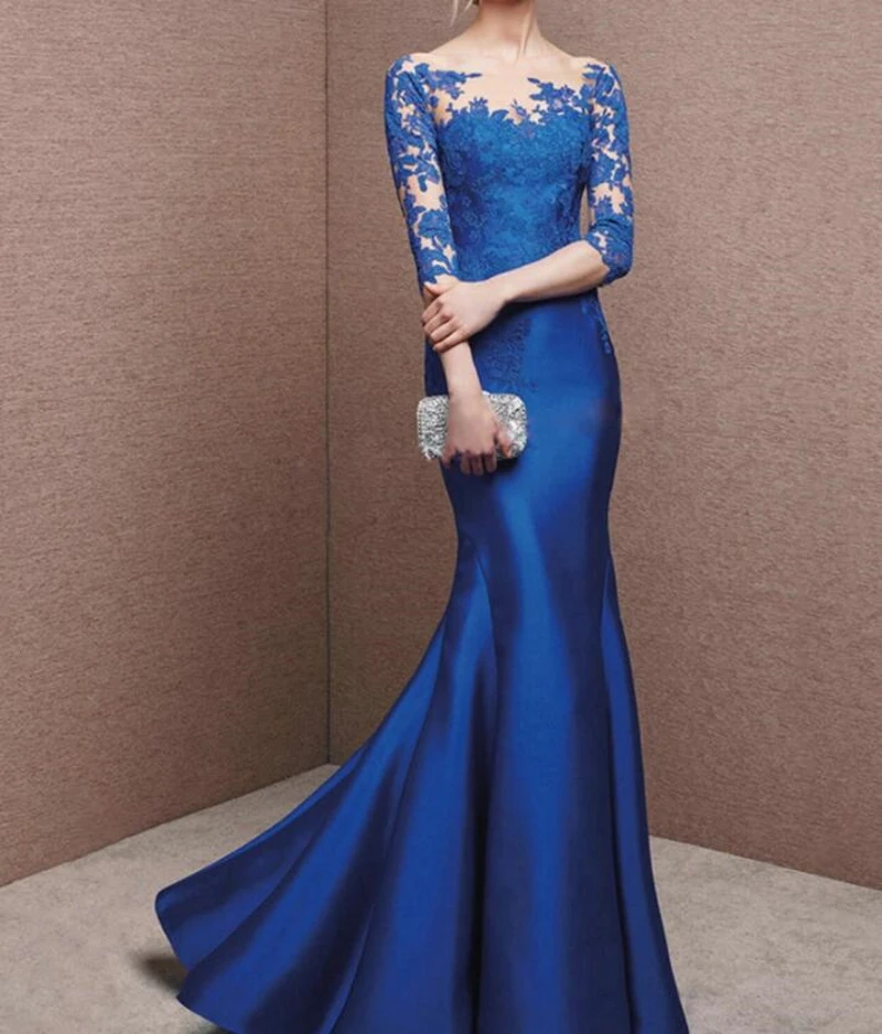 

Women's Satin Sheath Sexy Off Shoulder 3/4 Long Sleeve Evening Dress Party Dress Maxi Dress