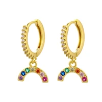 bohemia colorful rainbow pendant hoop earrings for women multicolor zircon stone paved small huggies cute earring piercing hoops