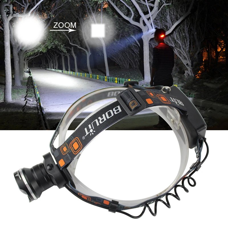 BORUiT RJ-2190 XML T6 LED Headlamp 3-Mode Zoom Headlight High Power 3000LM Head Torch 18650 Rechargeable Hunting Flashlight