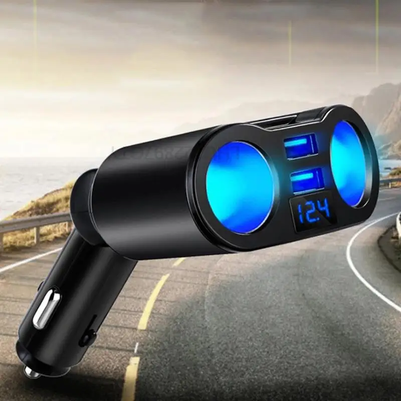 

90W 12V/24V USB Car Charger 2 Sockets with LED Voltage Display Car Accessory