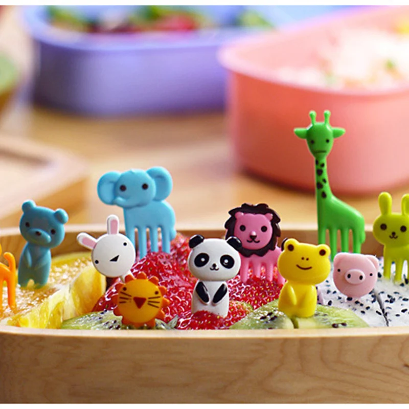 CuteZCute Bento Еда Палочки вилка 10 шт Жираф собака Кот медведь с принтом обезьяна (Цвет