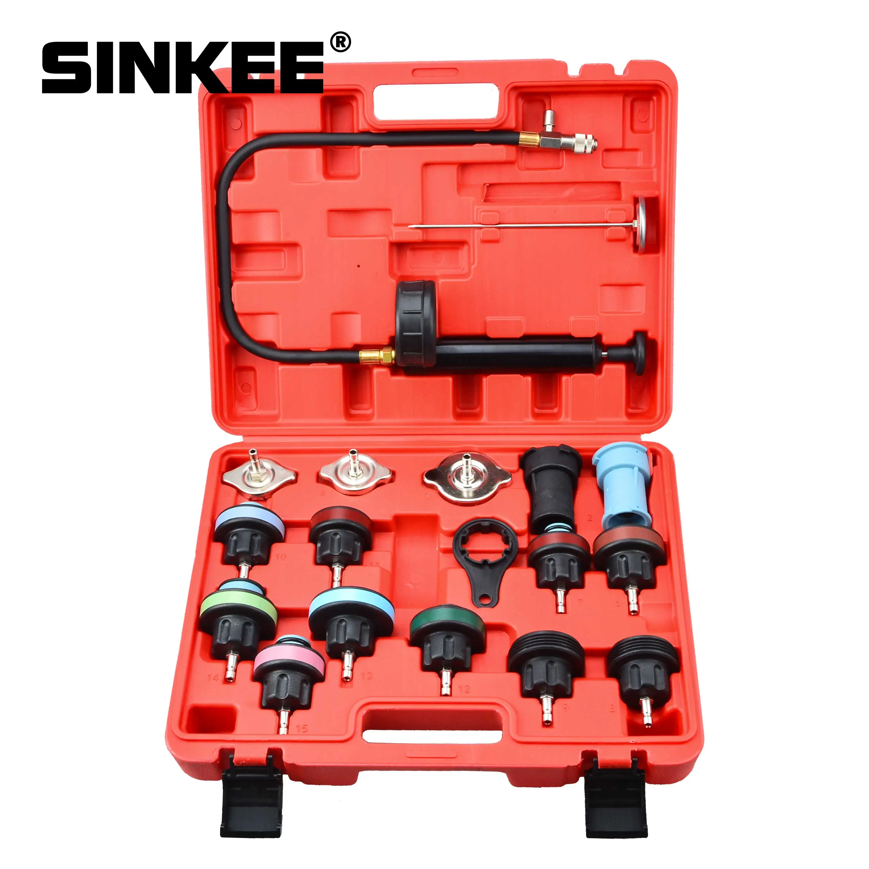 

18 Pcs Radiator Pressure Tester Tool Kit Cooling System Testing Tool Vacuum Vehicle Universal For VW Audi BMW Ford Volvo SK1383