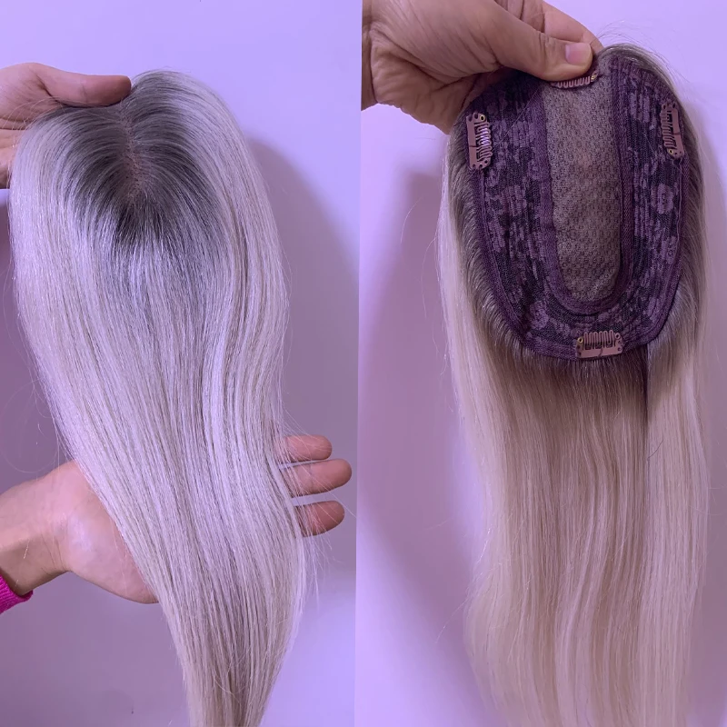 Ombre Blonde 12.5x12.5cm Lace+Weft 12x3cm Lace Hair Toppers 100% Human hair Toupee Remy Hair Piece Clip In Hair Extensions