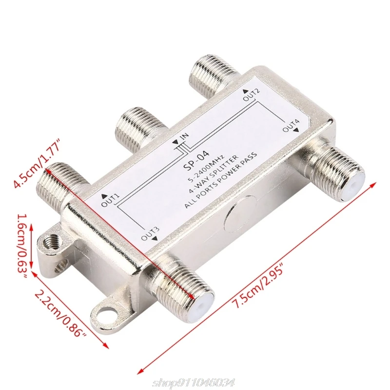 

5-2400MHz 4 Way Digital Coax Cable Splitter 4 Channel Satellite/Antenna TV Signal Distributor Receiver SATV/CATV J27 21 Dropship