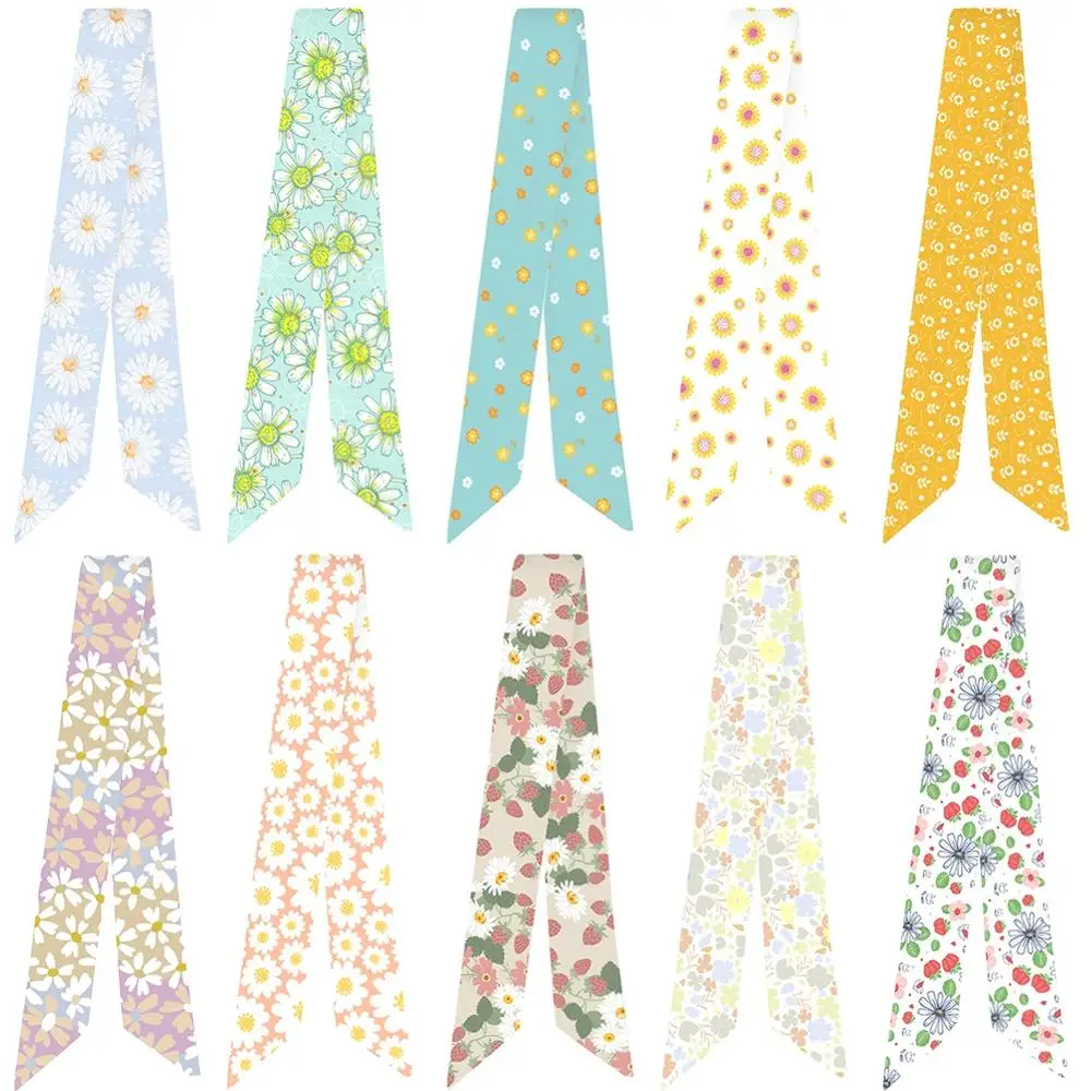 

Женский элегантный маленький шарф 2020, разнообразный шелковый шарф с принтом Маргариток и ручками, маленький шарф