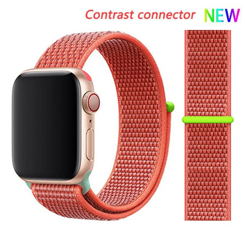 Нейлоновый ремешок для Apple watch 5 ремешок 44 мм 40 мм iWatch ремешок 42 мм 38 мм спортивный ремешок для часов Браслет Apple watch 4 3 2 1 38 40 44 мм - Цвет ремешка: Apricot peach 7 hit