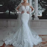 vestido de noiva sexy long sleeves lace wedding dress new see through back lace mermaid robe de mariee custom bride dress
