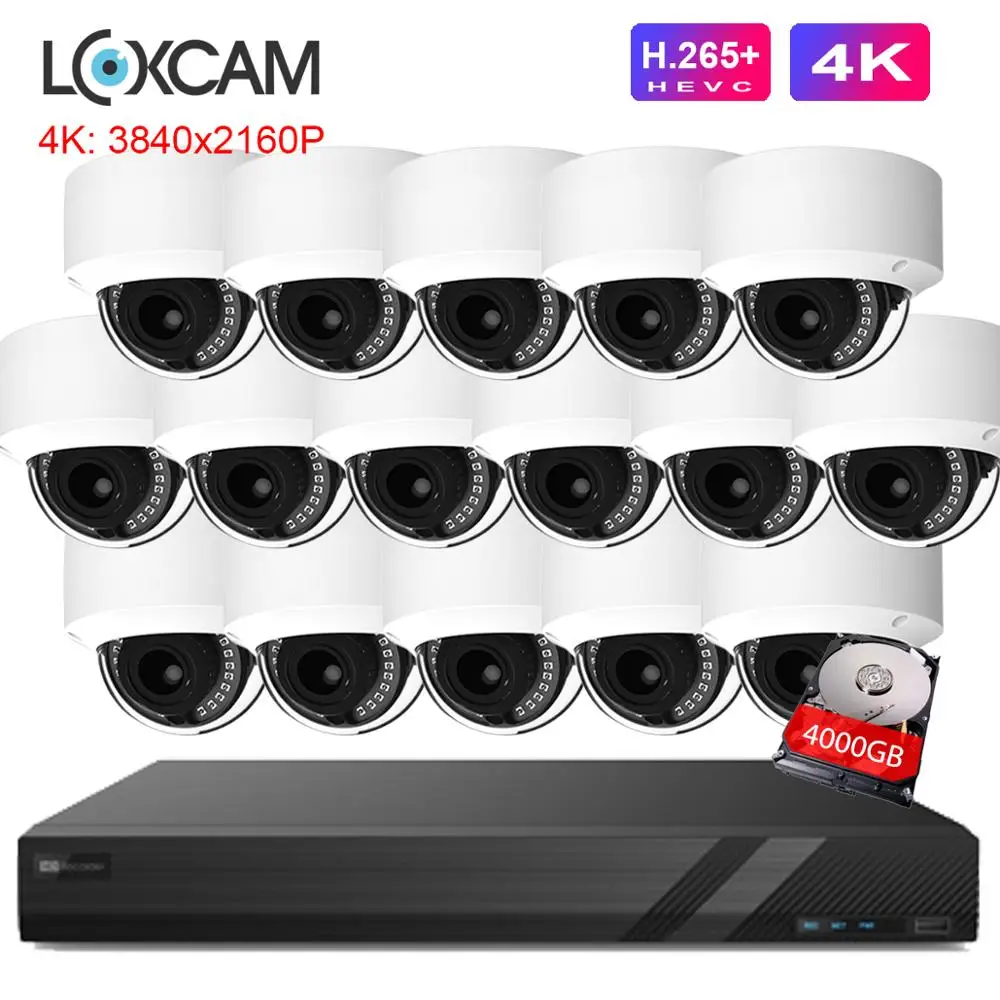 LOXCAM H.265 система видеонаблюдения 16CH 4K POE NVR комплект SONY IMX415 8MP 3840*2160P Антивандальная